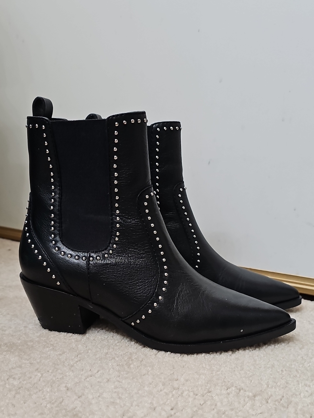 PAIGE Black Studded Leather Chelsea Ankle Boots
